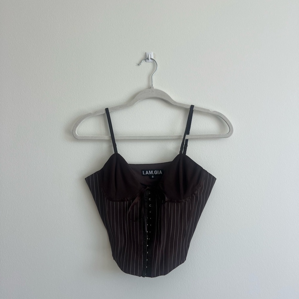 IAMGIA Pinstripe Corset Top | Tailored Luxe Wear | Size Small🤎